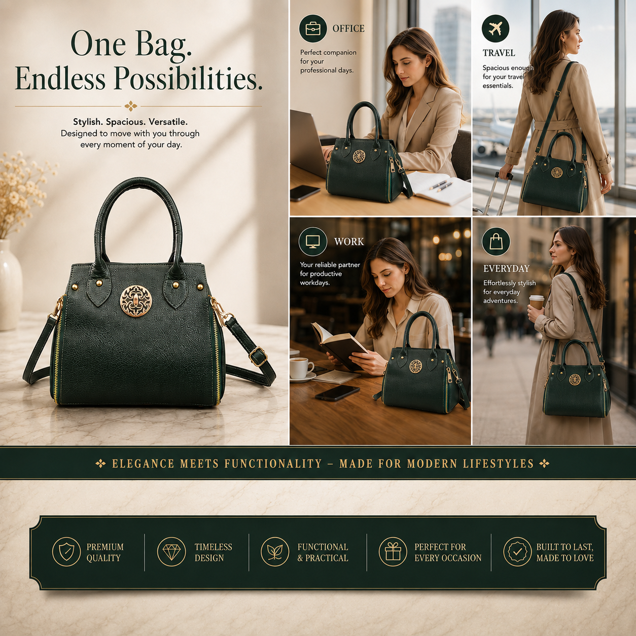 Leather satchel handbag details