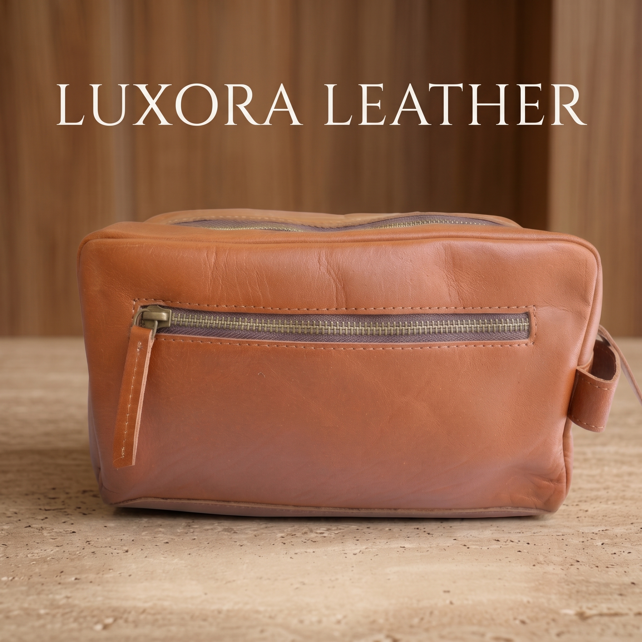 Genuine brown leather toiletry bag