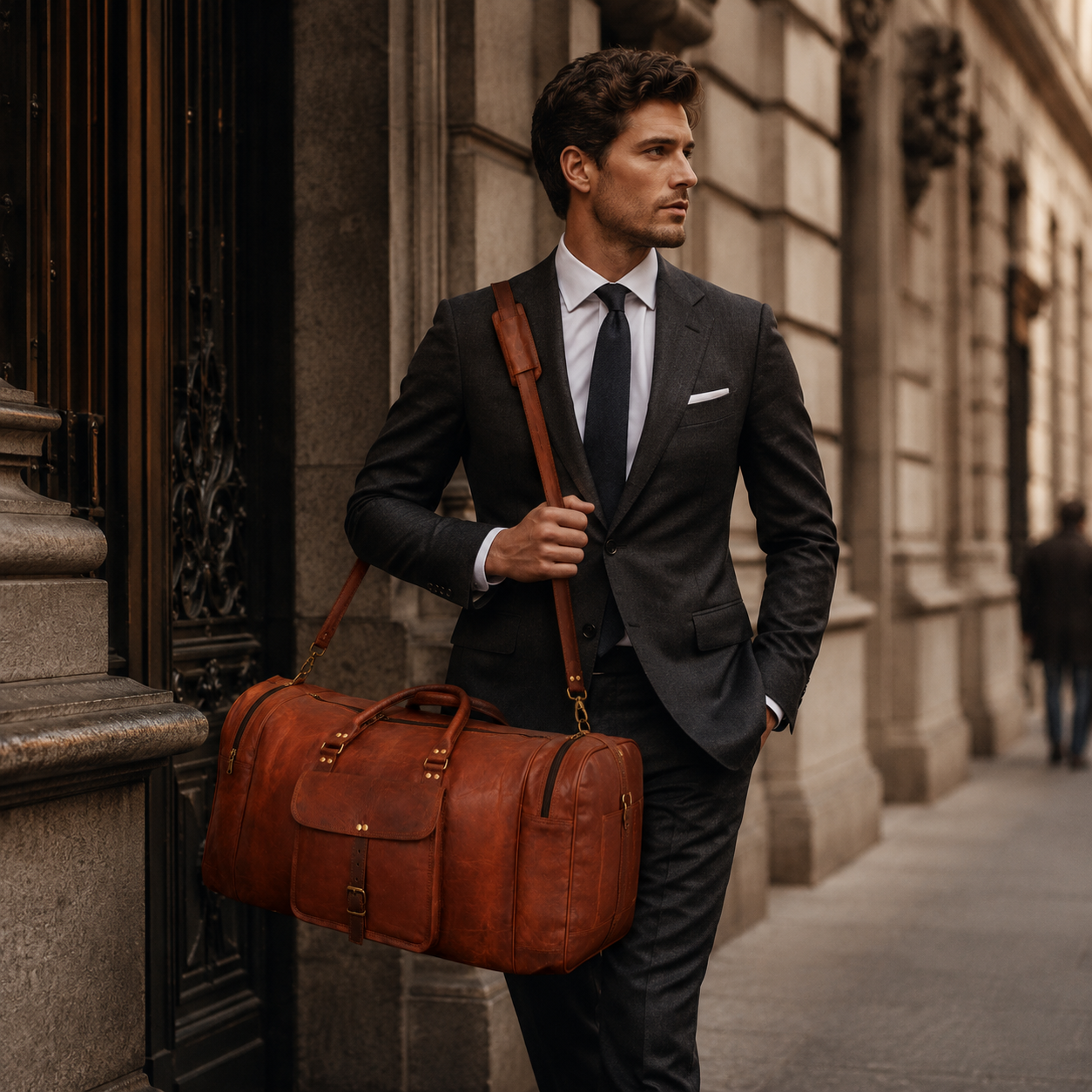 Leather duffel bag alternate view