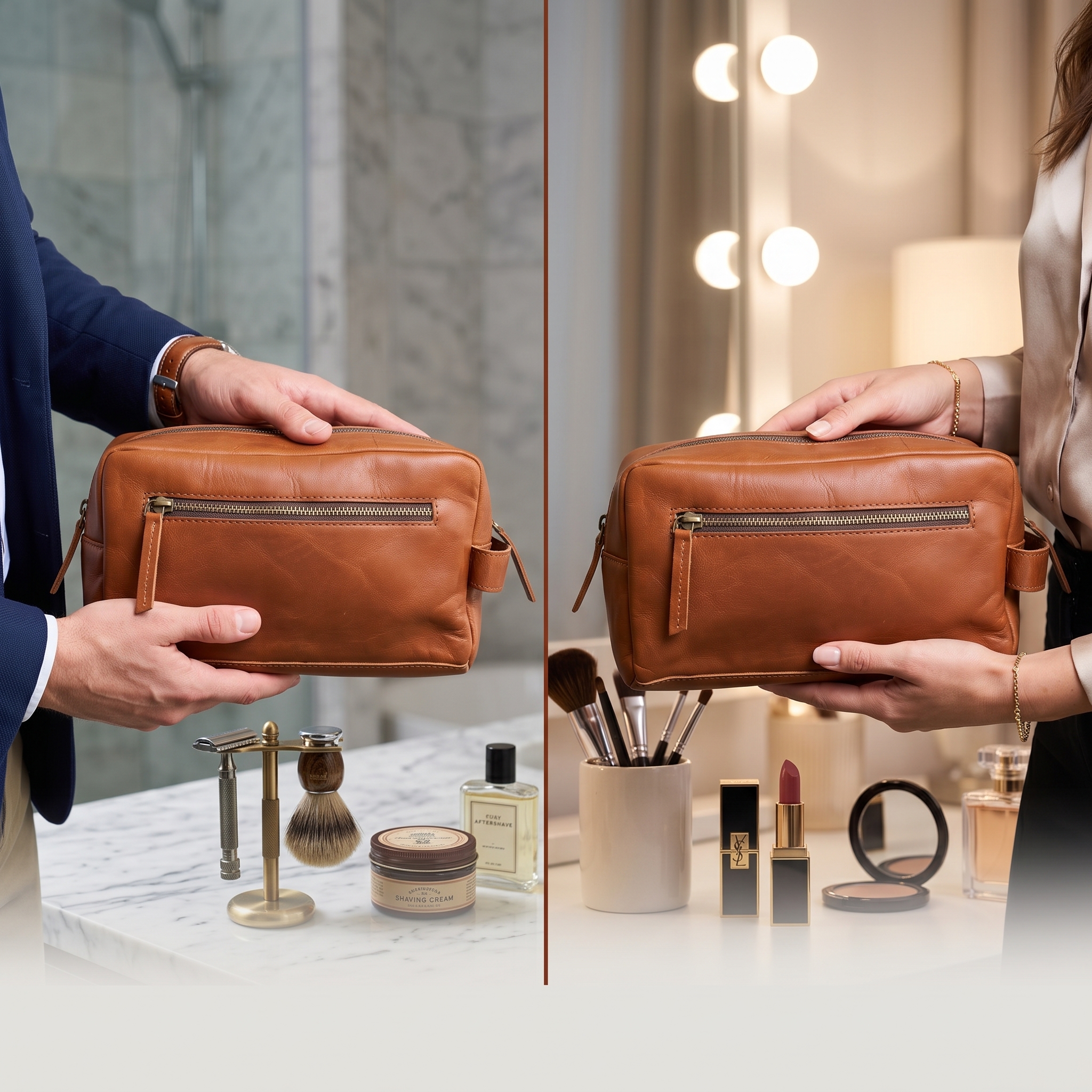 Leather toiletry bag product detail