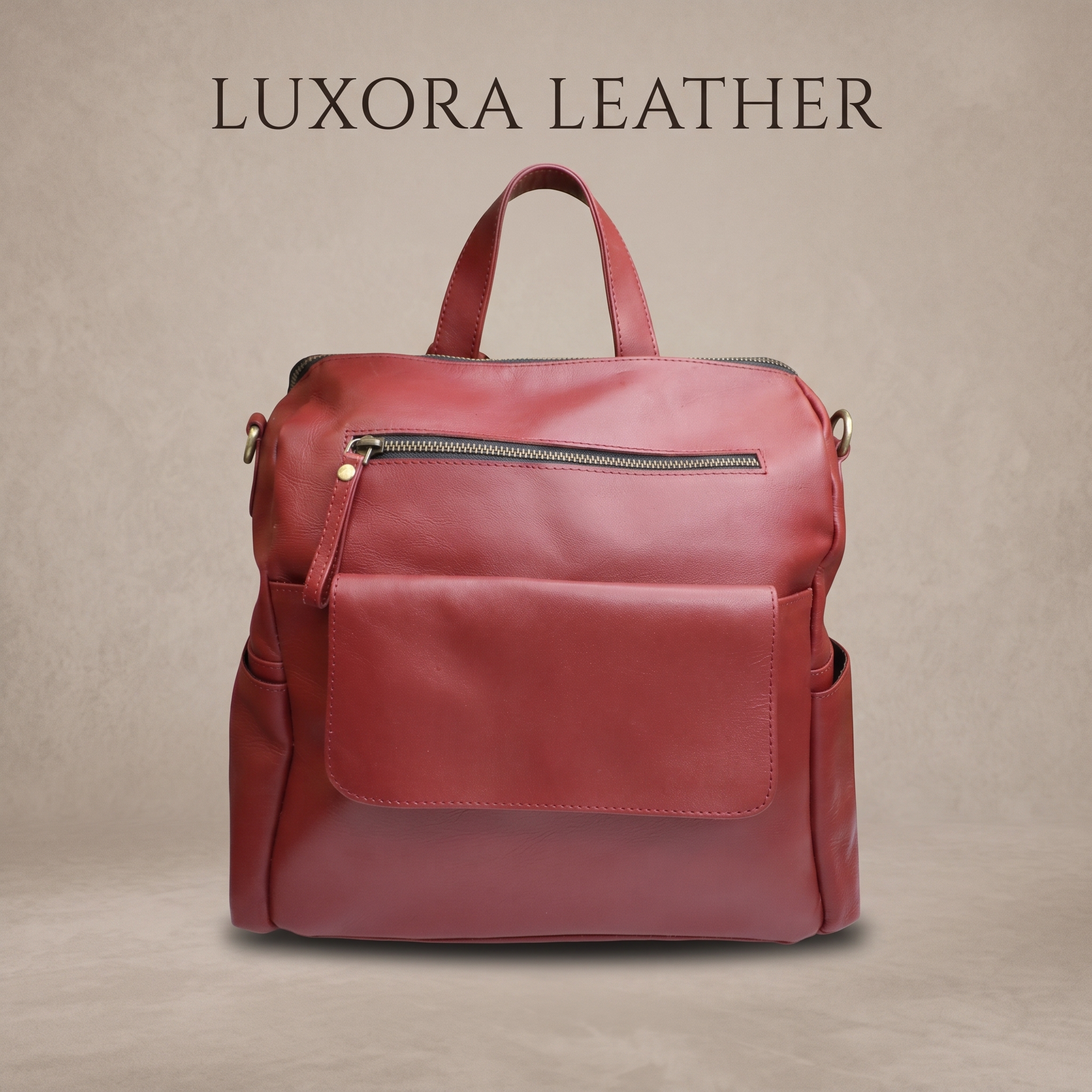 Women genuine leather convertible backpack shoulder bag
