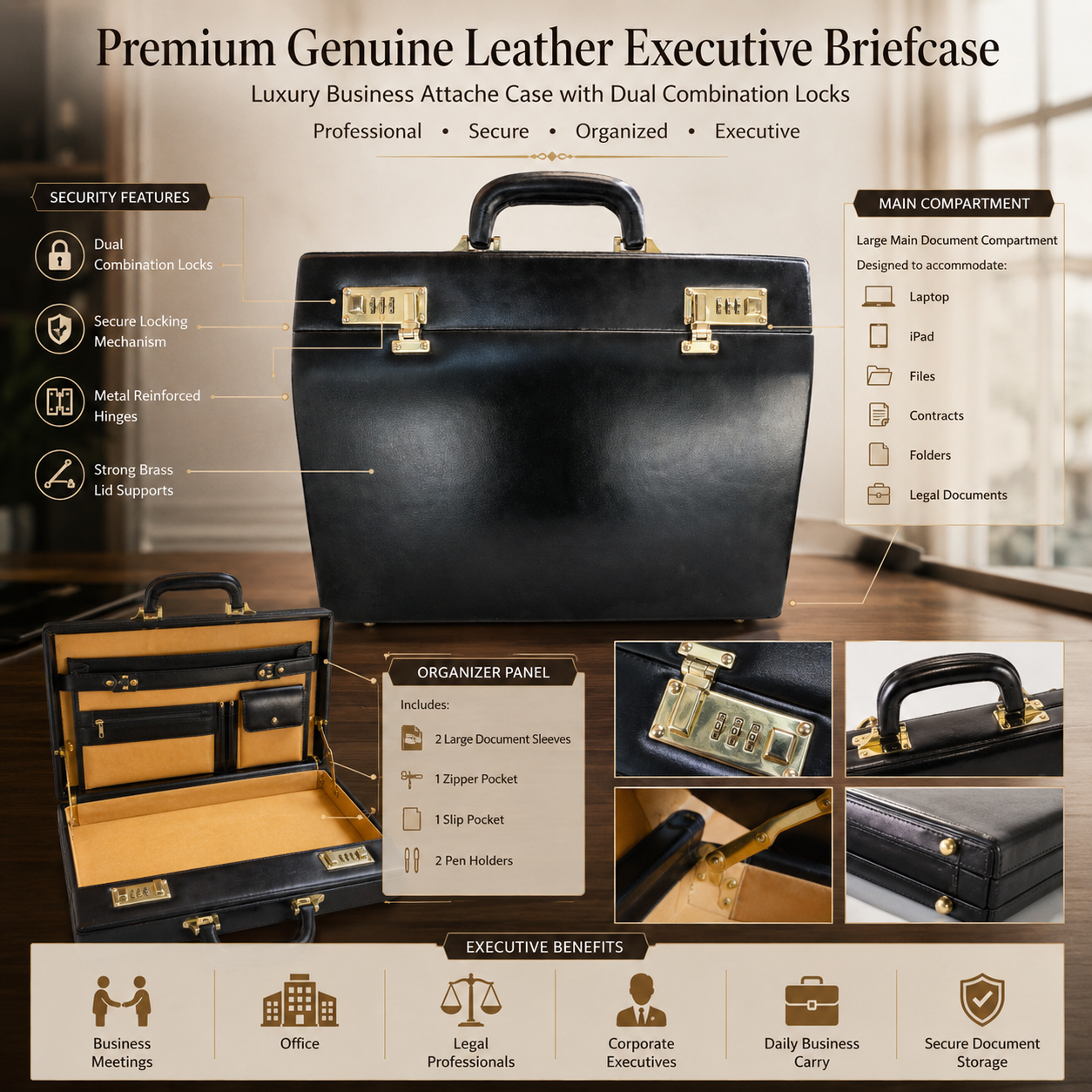 Executive briefcase features