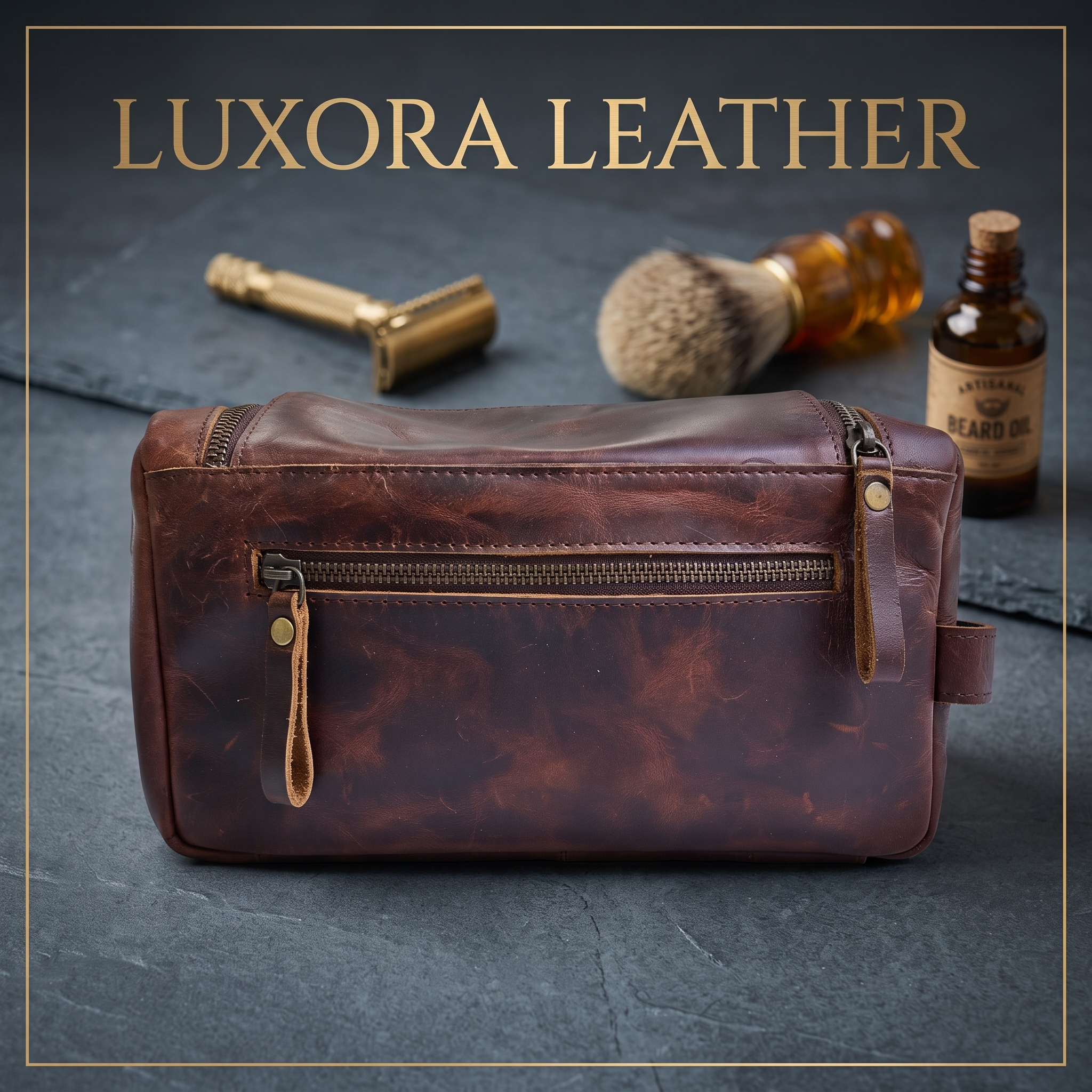 Genuine leather unisex toiletry and grooming bag