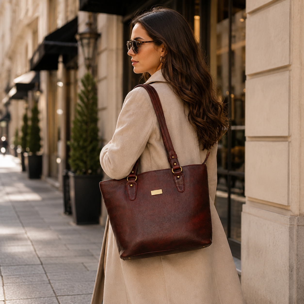 Large brown leather work and office tote