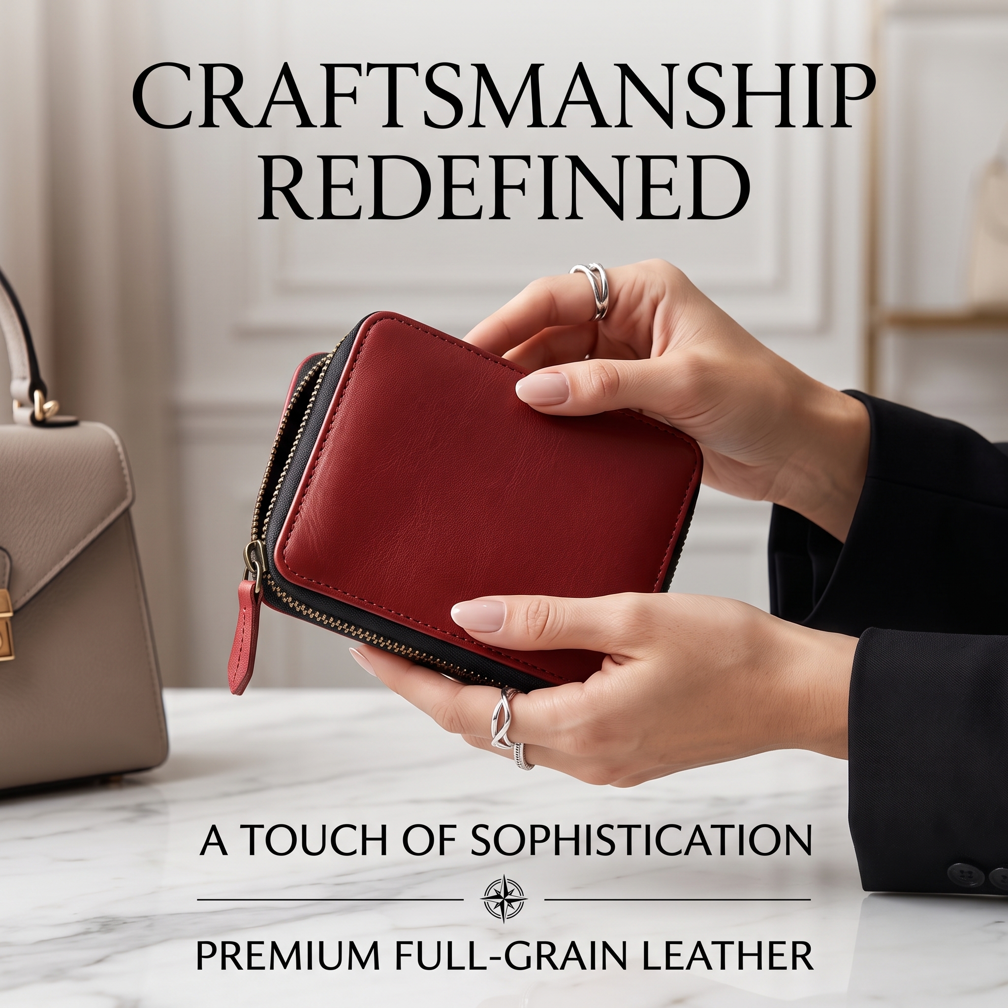 Burgundy leather zip-around wallet