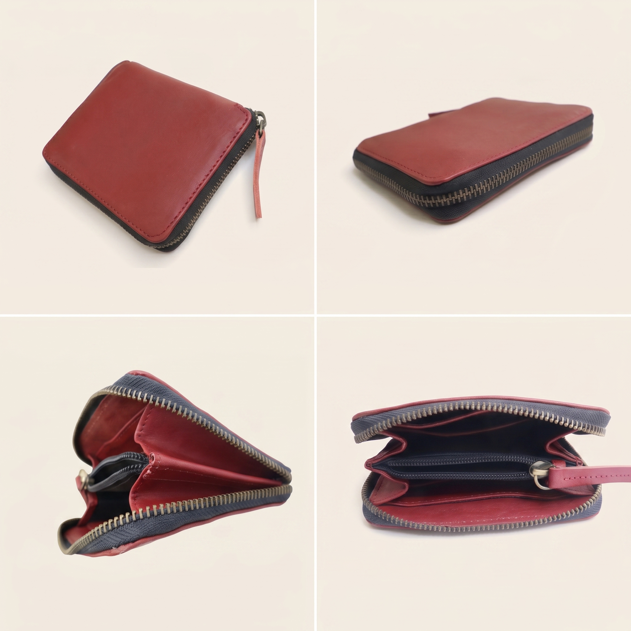 Burgundy genuine leather accordion wallet