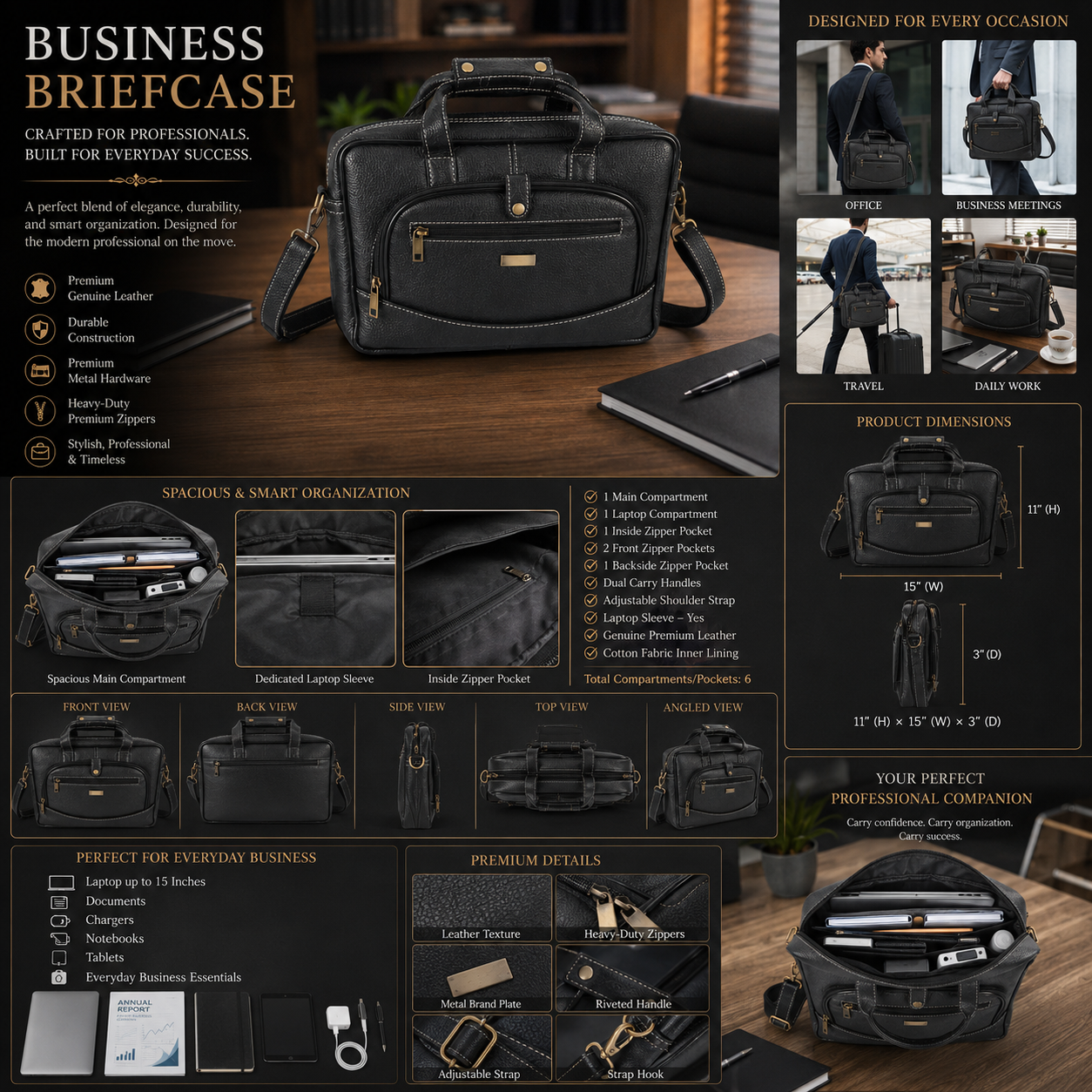 Personalized leather messenger bag details