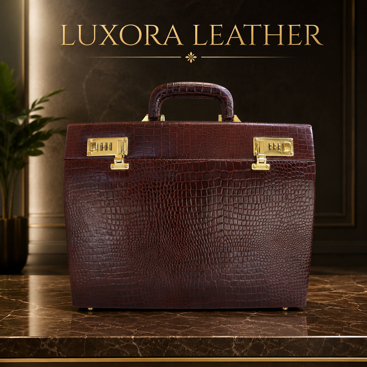 Genuine leather executive briefcase view 1