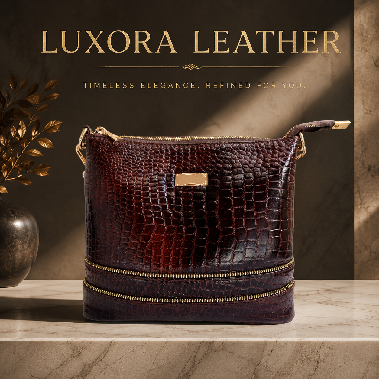 Premium genuine leather croco crossbody bag