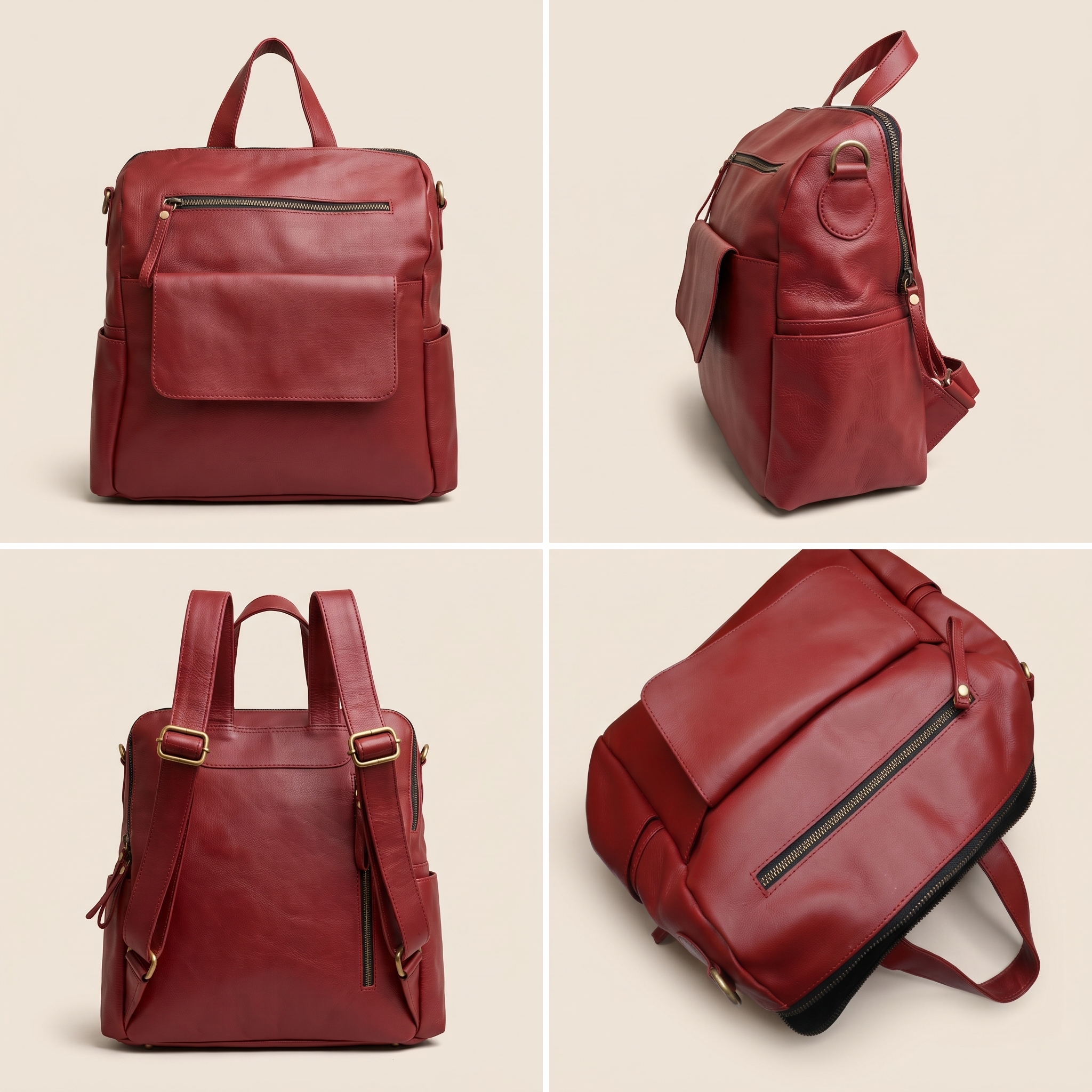 Women genuine leather convertible backpack shoulder bag