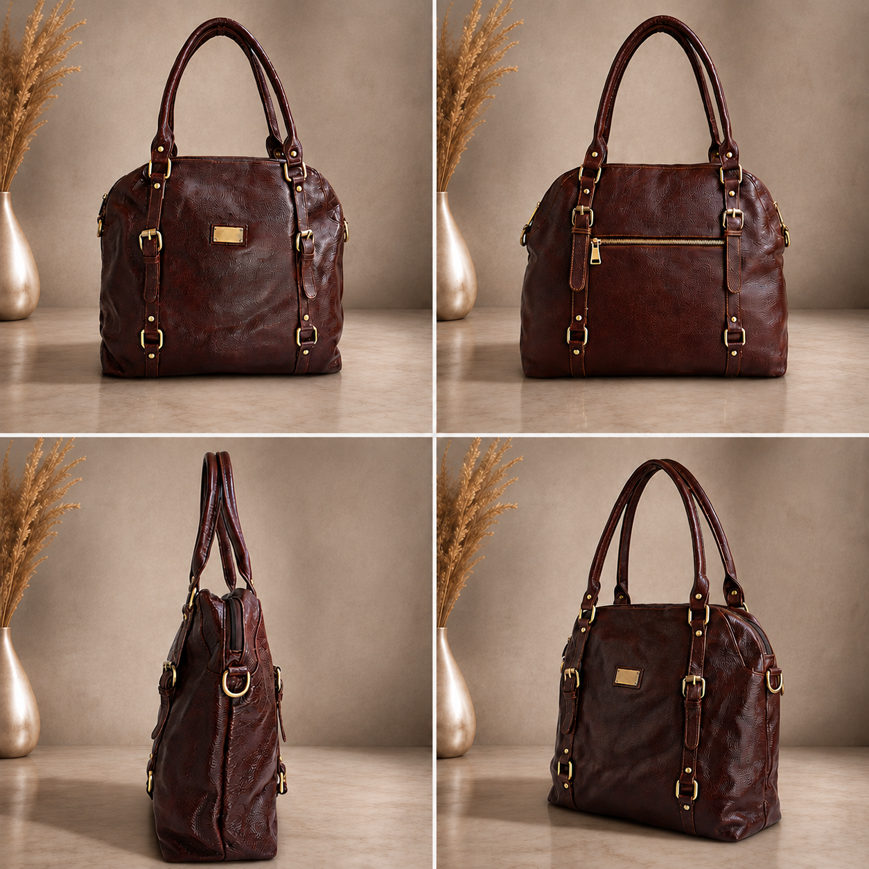 Brown leather satchel handbag