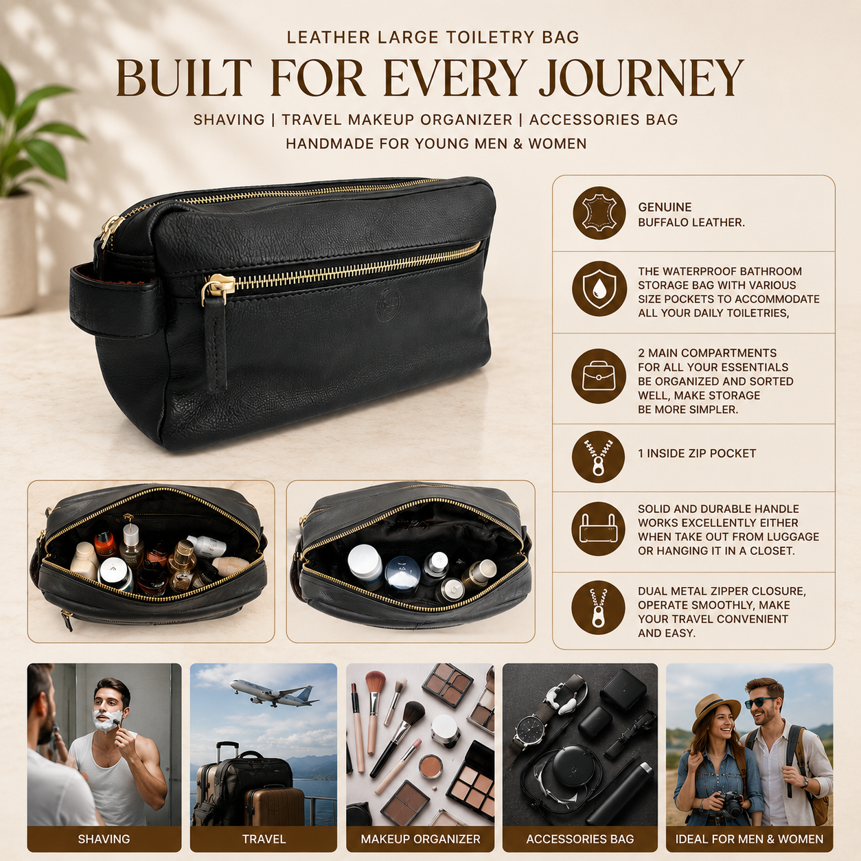 Leather toiletry bag image 3