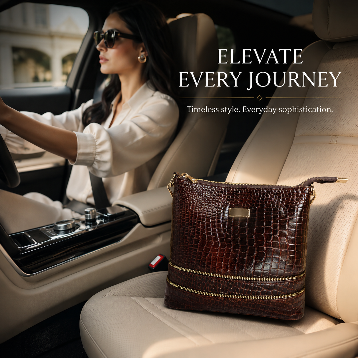 Premium genuine leather croco crossbody bag